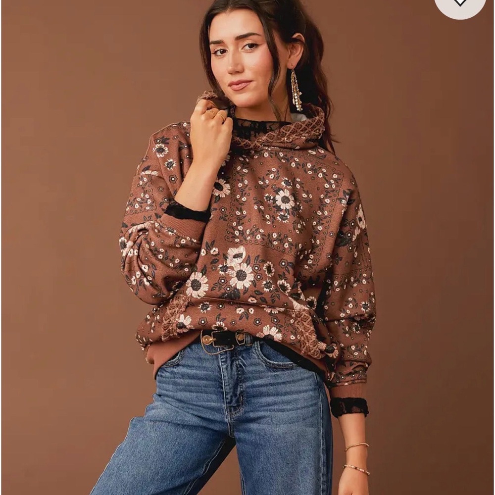 NWT gimmicks by BKE Brown Floral Hoodie Sweatshirt